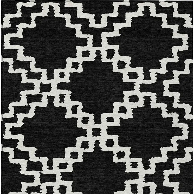 10' X 14' Black And Ivory Geometric Washable Indoor Outdoor Area Rug