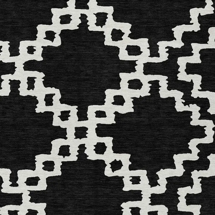 10' X 14' Black And Ivory Geometric Washable Indoor Outdoor Area Rug