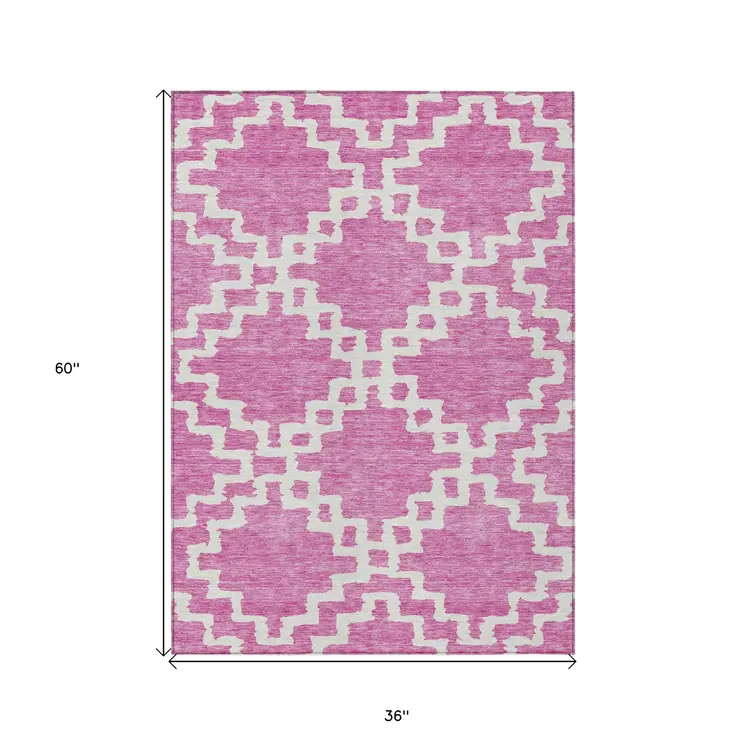 3' X 5' Blush And Ivory Geometric Washable Indoor Outdoor Area Rug