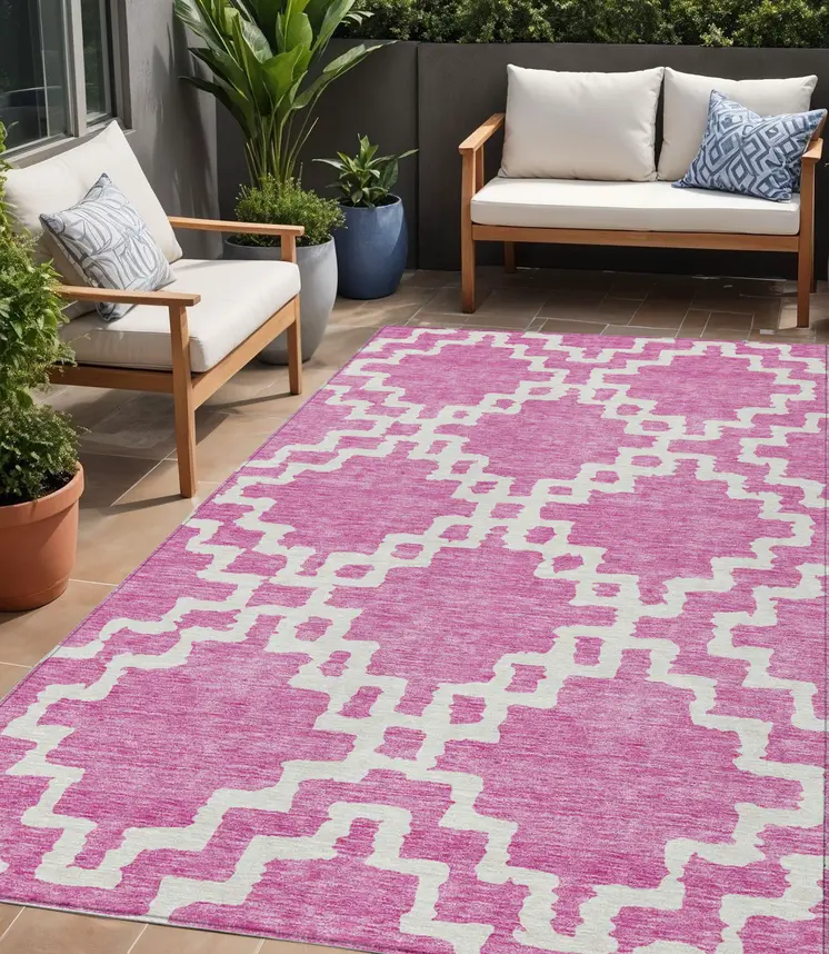 5' X 8' Blush And Ivory Geometric Washable Indoor Outdoor Area Rug