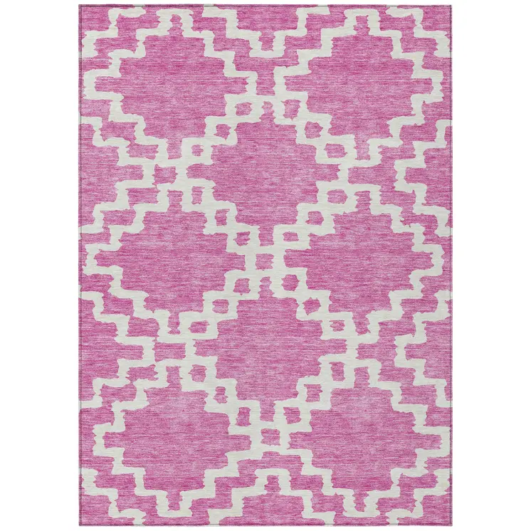 5' X 8' Blush And Ivory Geometric Washable Indoor Outdoor Area Rug