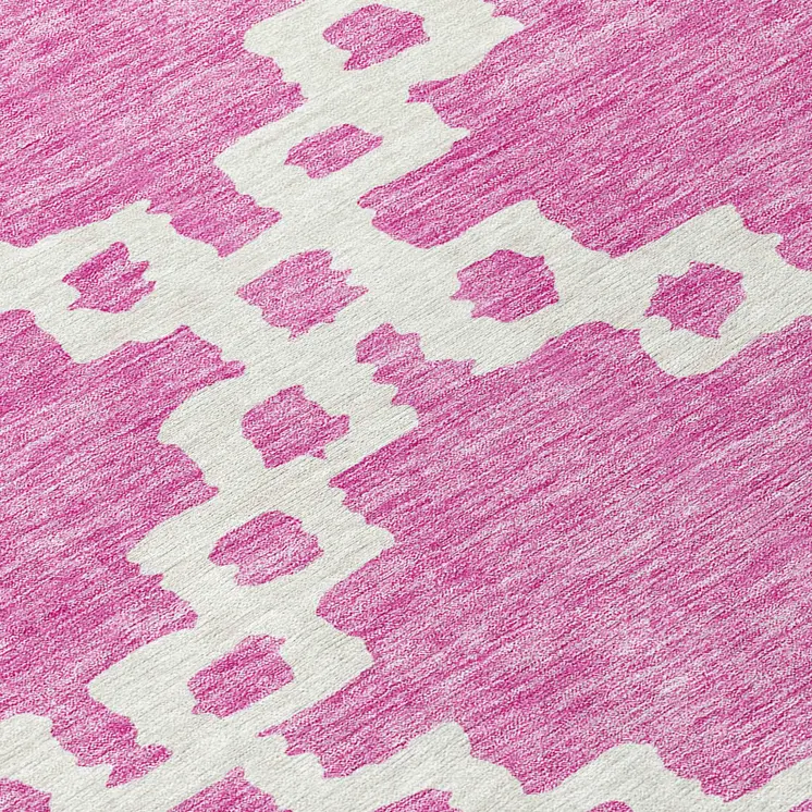 8' Blush And Ivory Round Geometric Washable Indoor Outdoor Area Rug