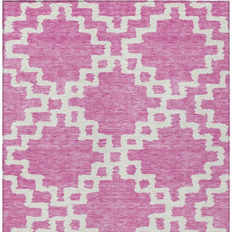 8' X 10' Blush And Ivory Geometric Washable Indoor Outdoor Area Rug