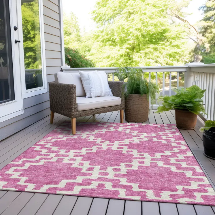 8' X 10' Blush And Ivory Geometric Washable Indoor Outdoor Area Rug