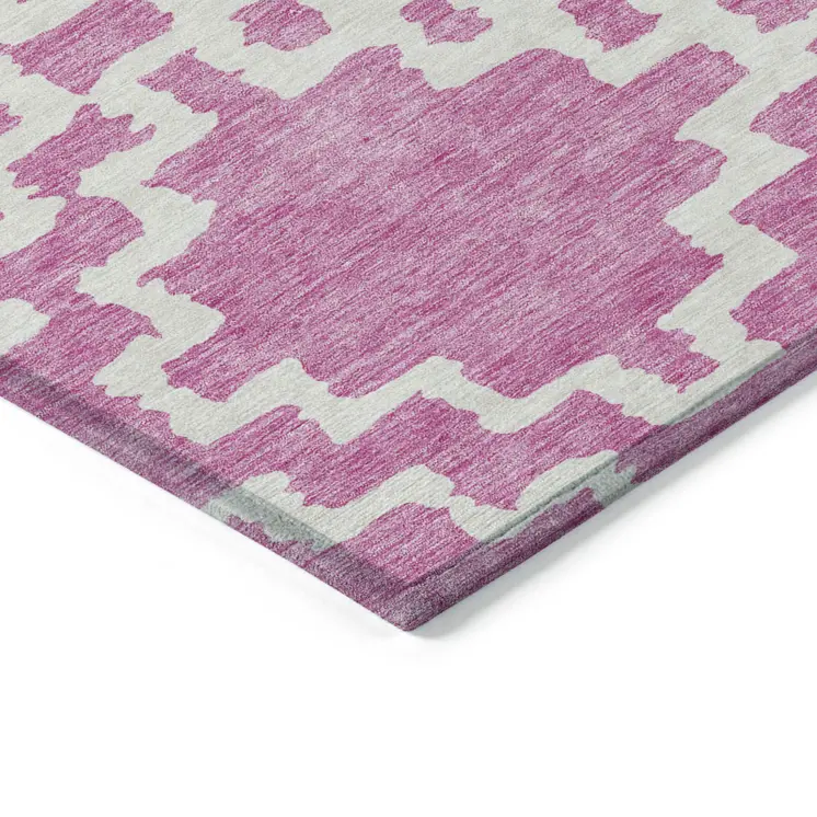 8' X 10' Blush And Ivory Geometric Washable Indoor Outdoor Area Rug