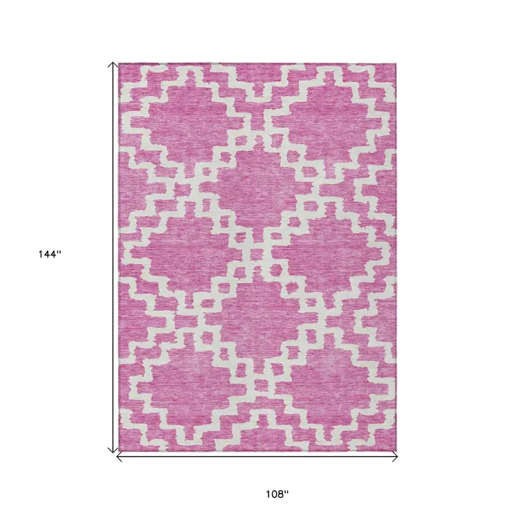 9' X 12' Blush And Ivory Geometric Washable Indoor Outdoor Area Rug