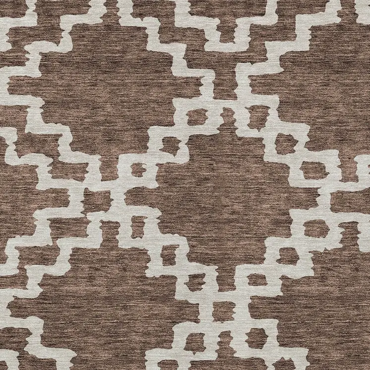 3' X 5' Brown And Ivory Geometric Washable Indoor Outdoor Area Rug