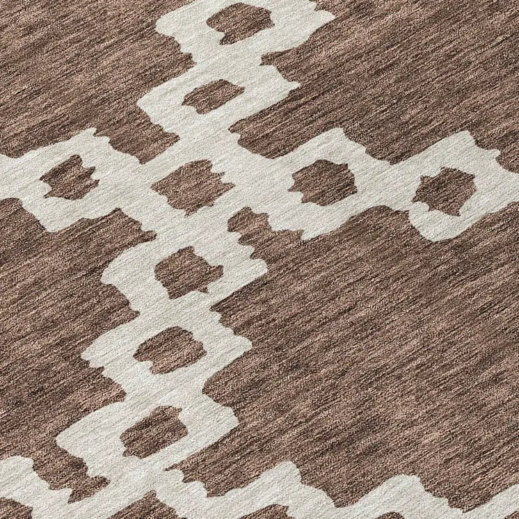 8' Brown And Ivory Round Geometric Washable Indoor Outdoor Area Rug