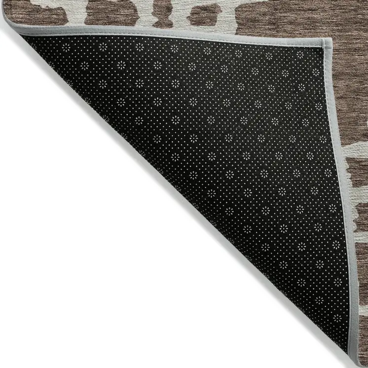 10' X 14' Brown And Ivory Geometric Washable Indoor Outdoor Area Rug