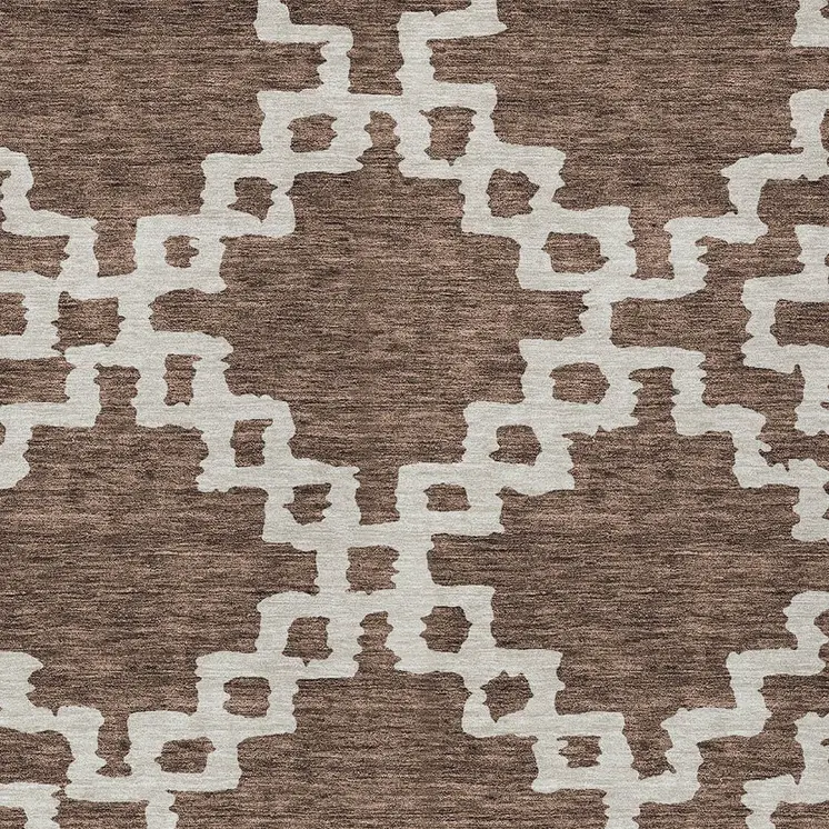 10' X 14' Brown And Ivory Geometric Washable Indoor Outdoor Area Rug
