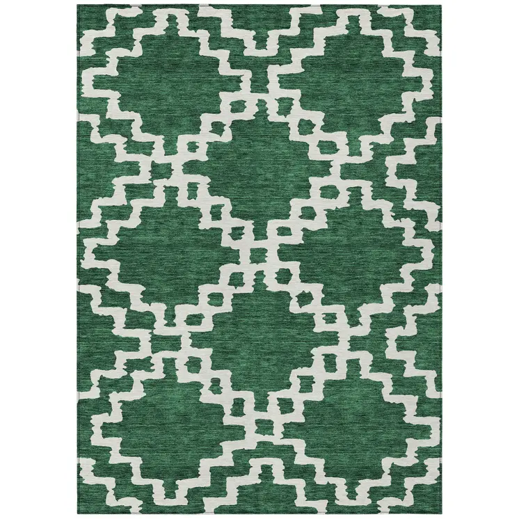 3' X 5' Emerald And Ivory Geometric Washable Indoor Outdoor Area Rug