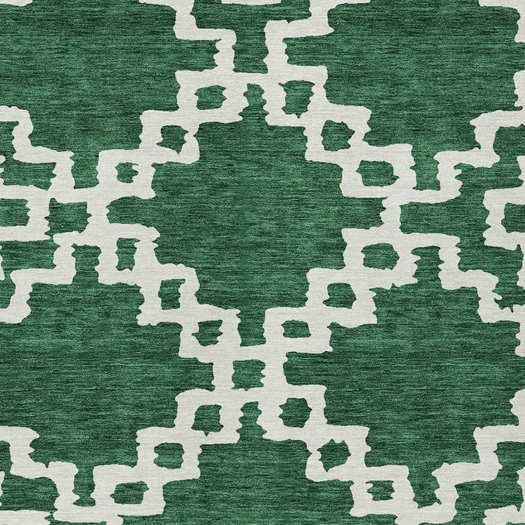 3' X 5' Emerald And Ivory Geometric Washable Indoor Outdoor Area Rug