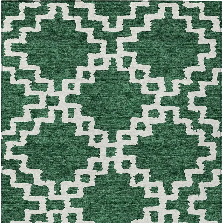 5' X 8' Emerald And Ivory Geometric Washable Indoor Outdoor Area Rug