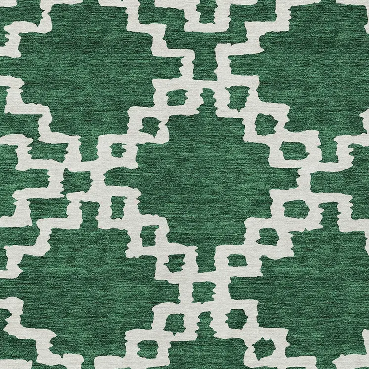 8' X 10' Emerald And Ivory Geometric Washable Indoor Outdoor Area Rug