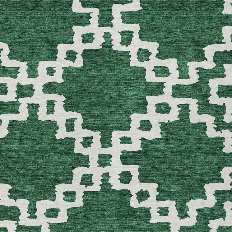 9' X 12' Emerald And Ivory Geometric Washable Indoor Outdoor Area Rug
