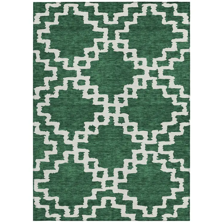 10' X 14' Emerald And Ivory Geometric Washable Indoor Outdoor Area Rug