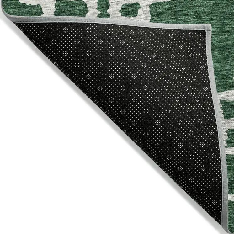 10' X 14' Emerald And Ivory Geometric Washable Indoor Outdoor Area Rug