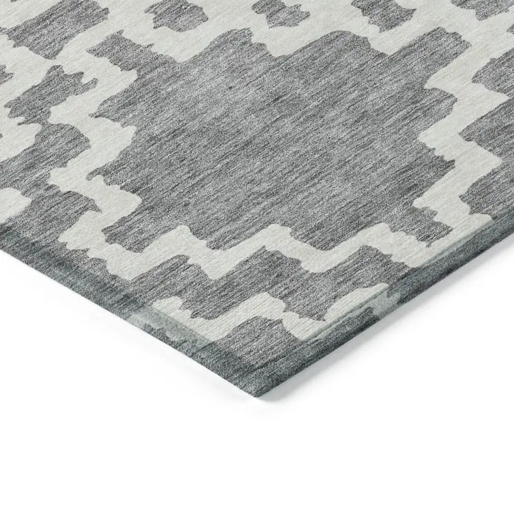 3' X 5' Gray And Ivory Geometric Washable Indoor Outdoor Area Rug
