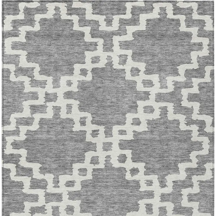 5' X 8' Gray And Ivory Geometric Washable Indoor Outdoor Area Rug