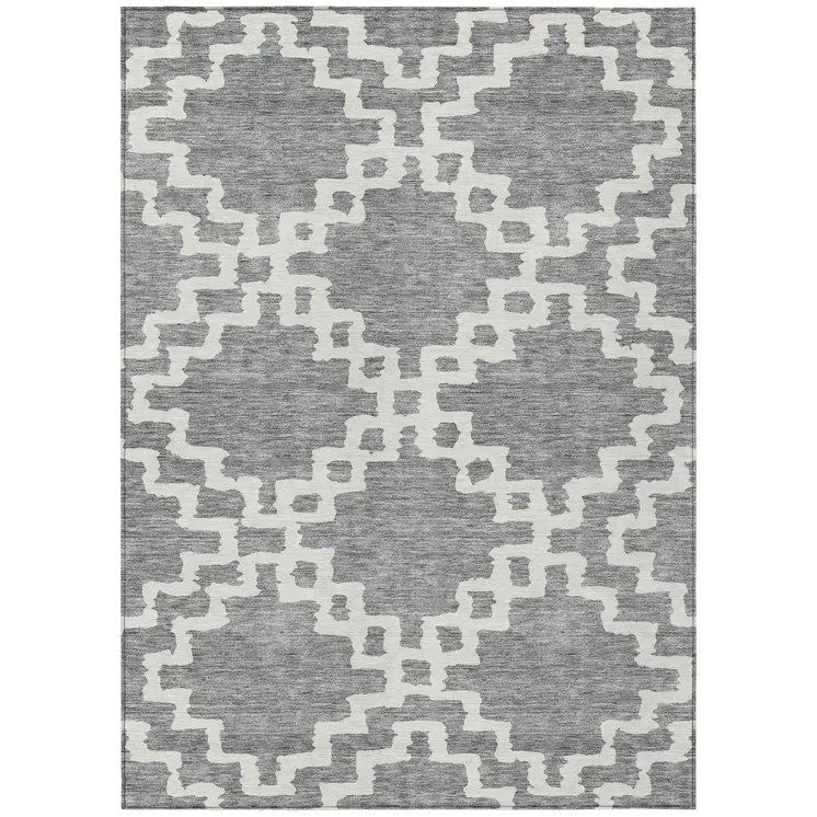 5' X 8' Gray And Ivory Geometric Washable Indoor Outdoor Area Rug