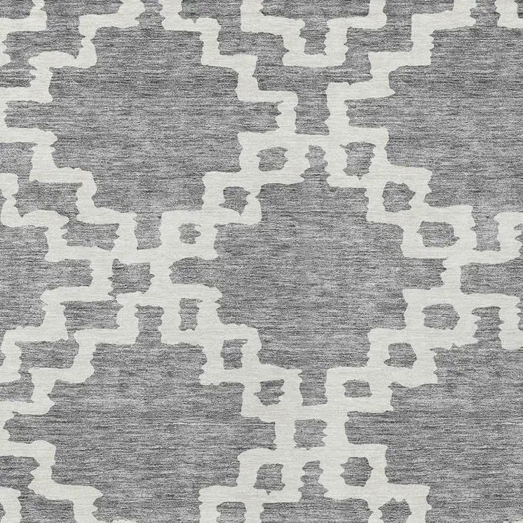 5' X 8' Gray And Ivory Geometric Washable Indoor Outdoor Area Rug