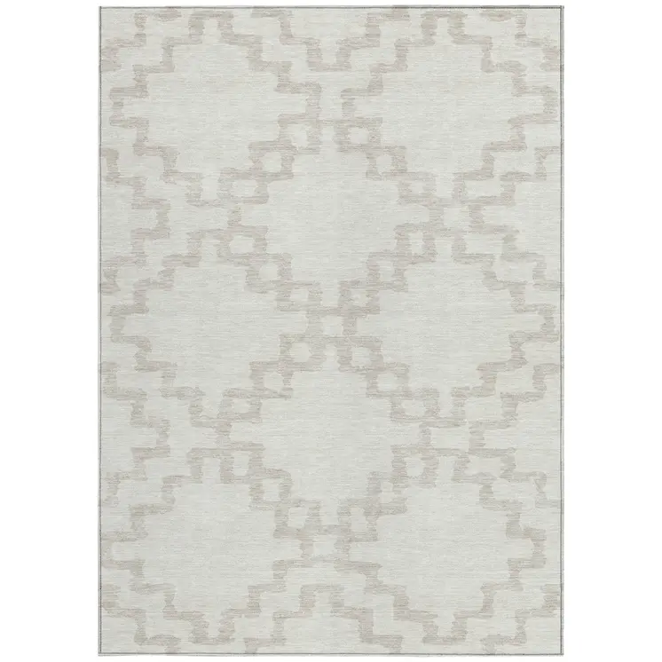5' X 8' Ivory And Beige Geometric Washable Indoor Outdoor Area Rug