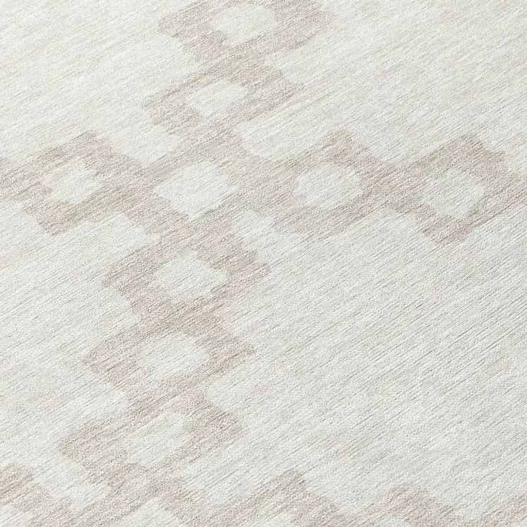 8' Ivory And Beige Round Geometric Washable Indoor Outdoor Area Rug