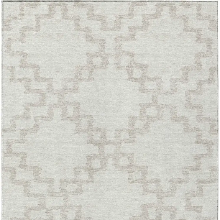 9' X 12' Ivory And Beige Geometric Washable Indoor Outdoor Area Rug