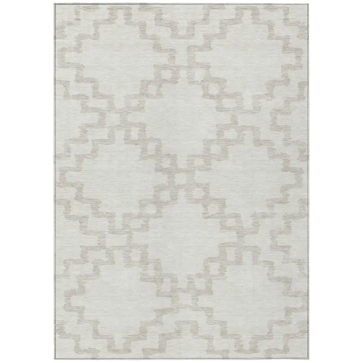 9' X 12' Ivory And Beige Geometric Washable Indoor Outdoor Area Rug