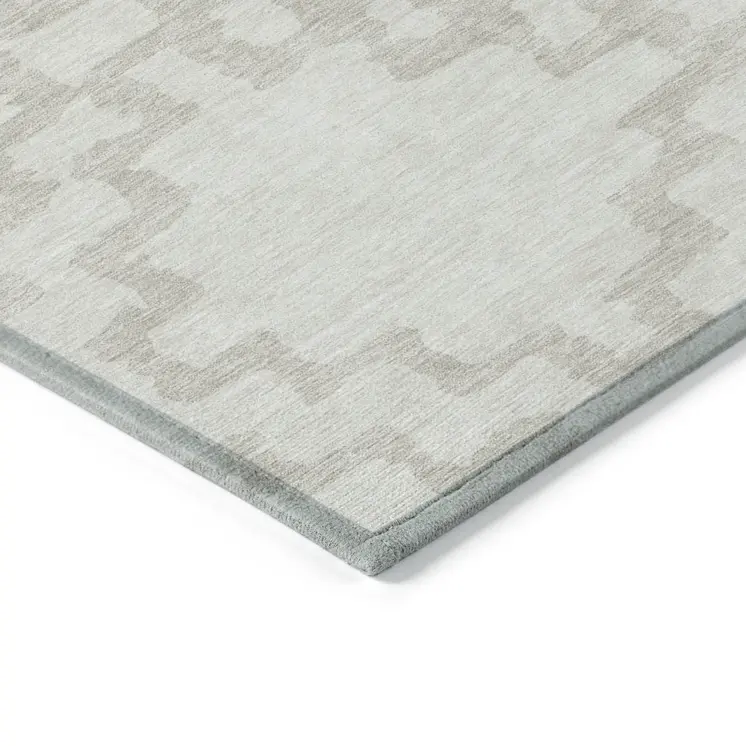 9' X 12' Ivory And Beige Geometric Washable Indoor Outdoor Area Rug