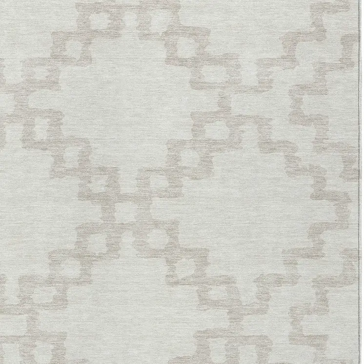 10' X 14' Ivory And Beige Geometric Washable Indoor Outdoor Area Rug