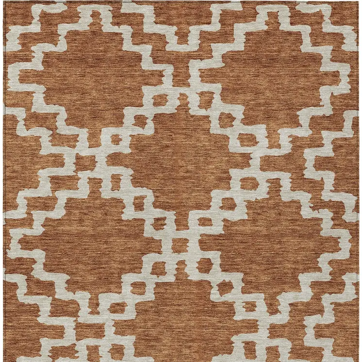 3' X 5' Brown And Ivory Geometric Washable Indoor Outdoor Area Rug
