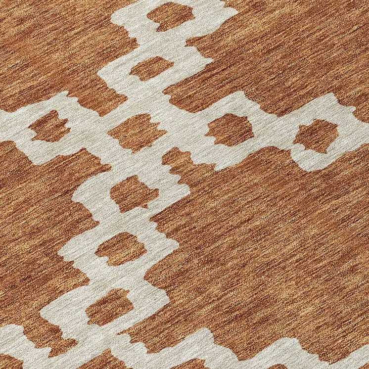 8' Brown And Ivory Round Geometric Washable Indoor Outdoor Area Rug
