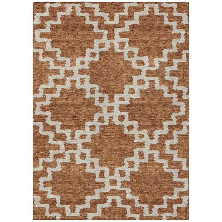 10' X 14' Brown And Ivory Geometric Washable Indoor Outdoor Area Rug