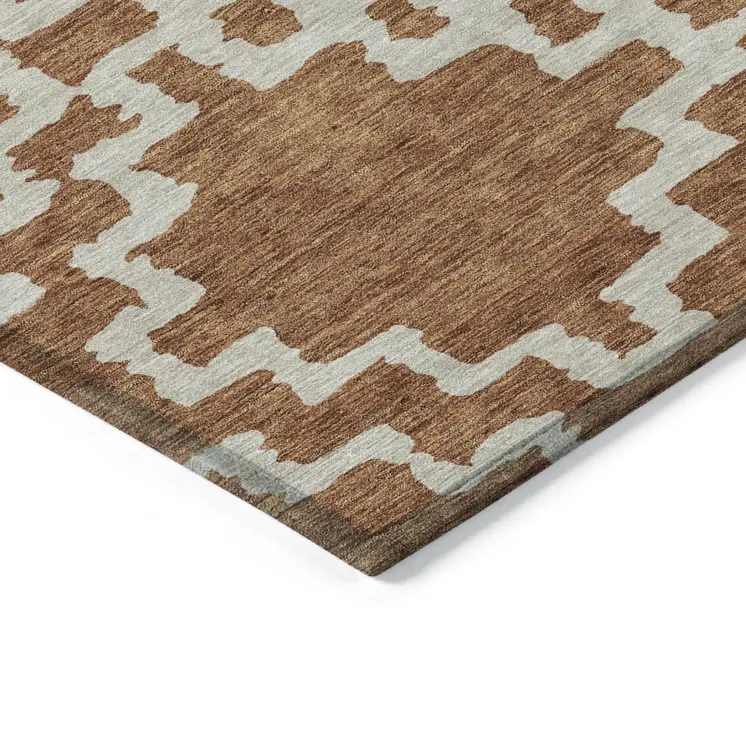10' X 14' Brown And Ivory Geometric Washable Indoor Outdoor Area Rug