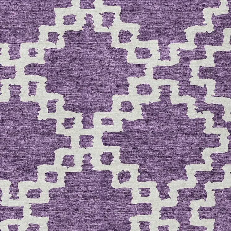 3' X 5' Purple And Ivory Geometric Washable Indoor Outdoor Area Rug