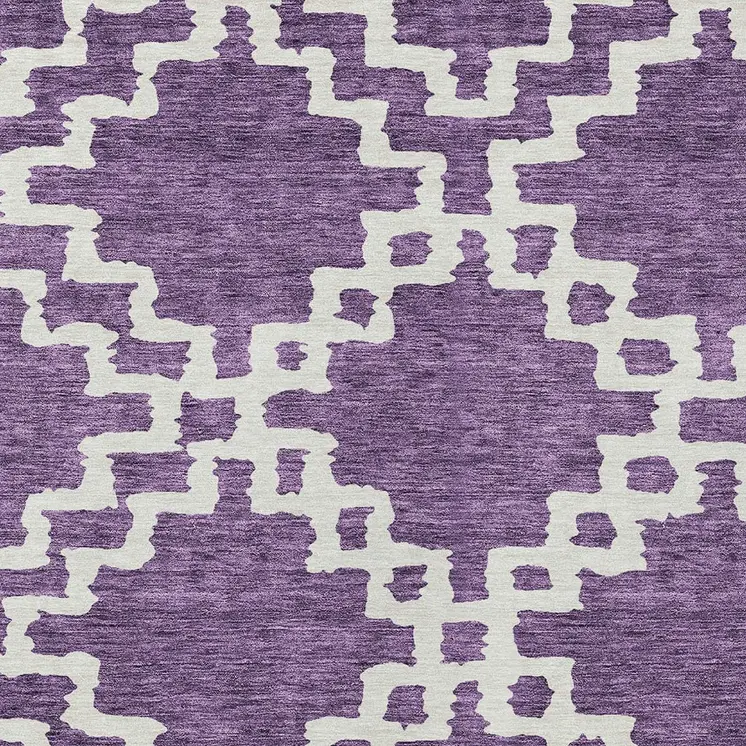 5' X 8' Purple And Ivory Geometric Washable Indoor Outdoor Area Rug