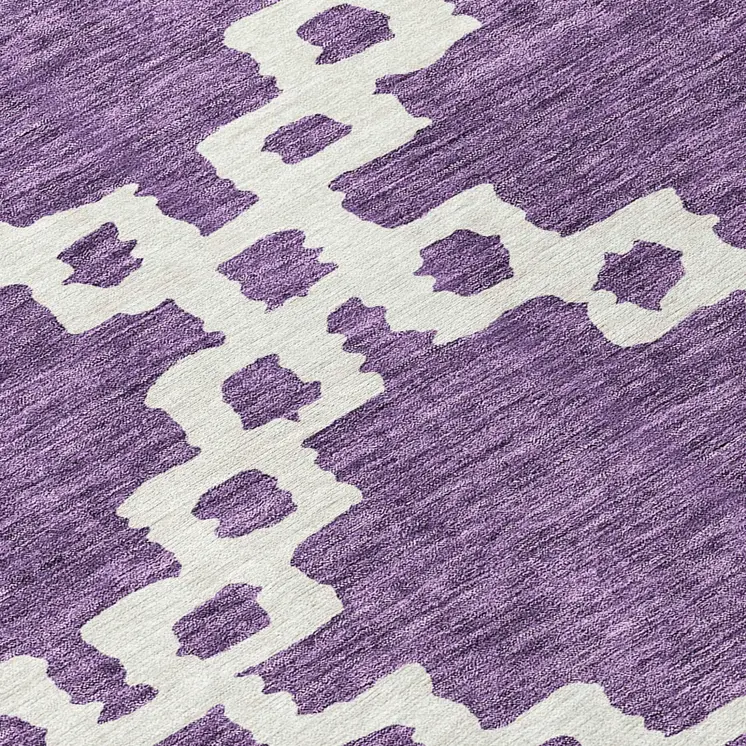 8' Purple And Ivory Round Geometric Washable Indoor Outdoor Area Rug