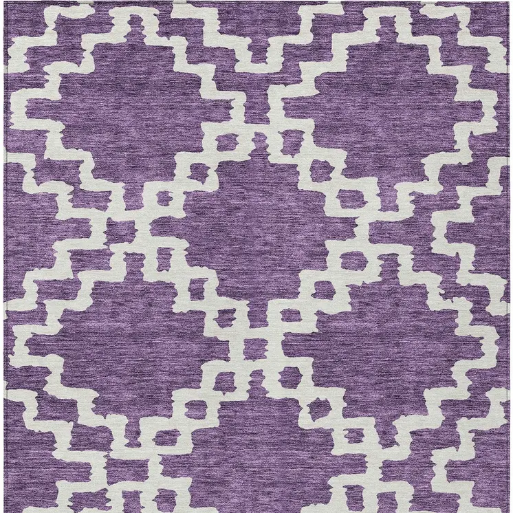 9' X 12' Purple And Ivory Geometric Washable Indoor Outdoor Area Rug