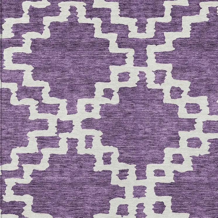 9' X 12' Purple And Ivory Geometric Washable Indoor Outdoor Area Rug