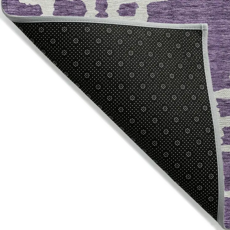 10' X 14' Purple And Ivory Geometric Washable Indoor Outdoor Area Rug