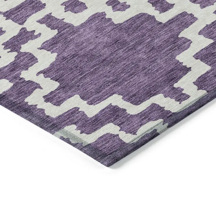 10' X 14' Purple And Ivory Geometric Washable Indoor Outdoor Area Rug