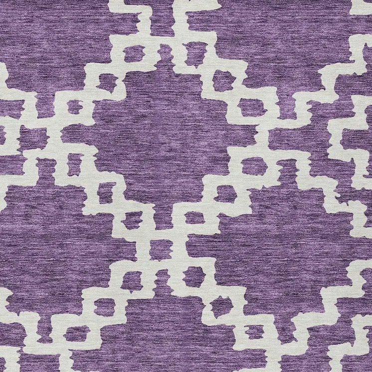 10' X 14' Purple And Ivory Geometric Washable Indoor Outdoor Area Rug