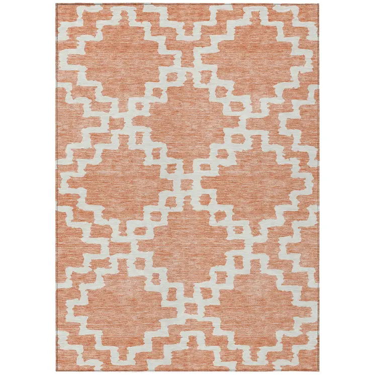 3' X 5' Salmon And Ivory Geometric Washable Indoor Outdoor Area Rug