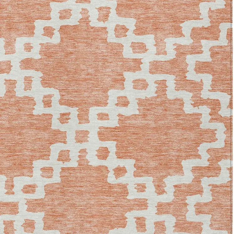 3' X 5' Salmon And Ivory Geometric Washable Indoor Outdoor Area Rug