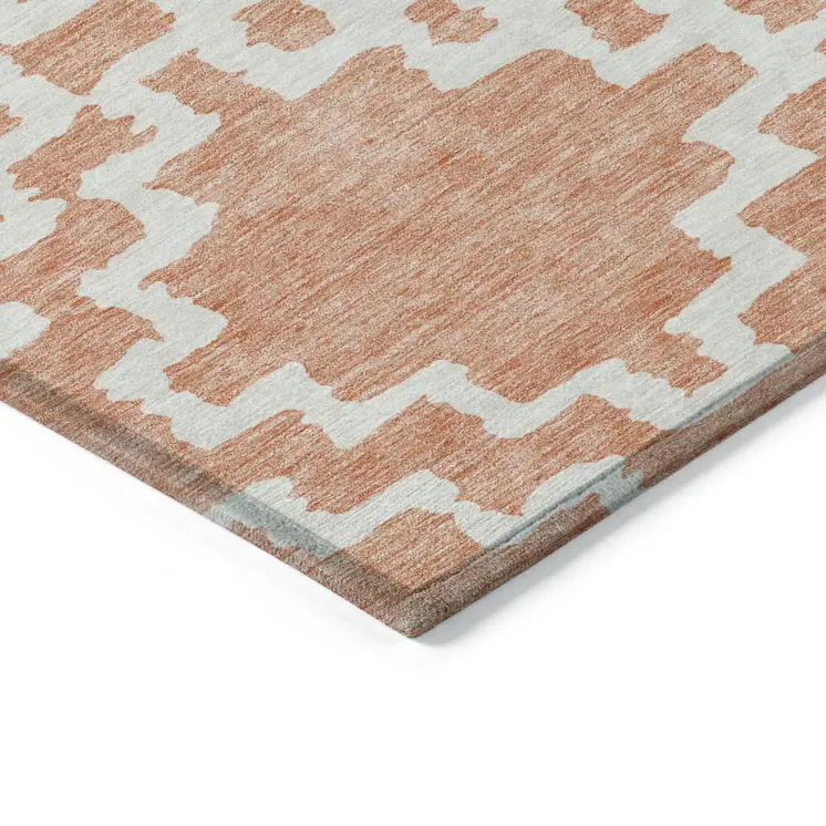 3' X 5' Salmon And Ivory Geometric Washable Indoor Outdoor Area Rug