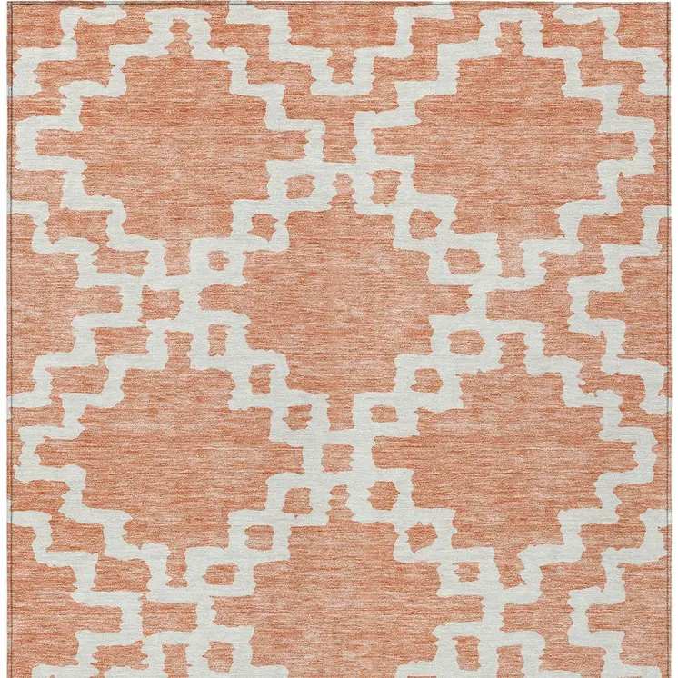 3' X 5' Salmon And Ivory Geometric Washable Indoor Outdoor Area Rug