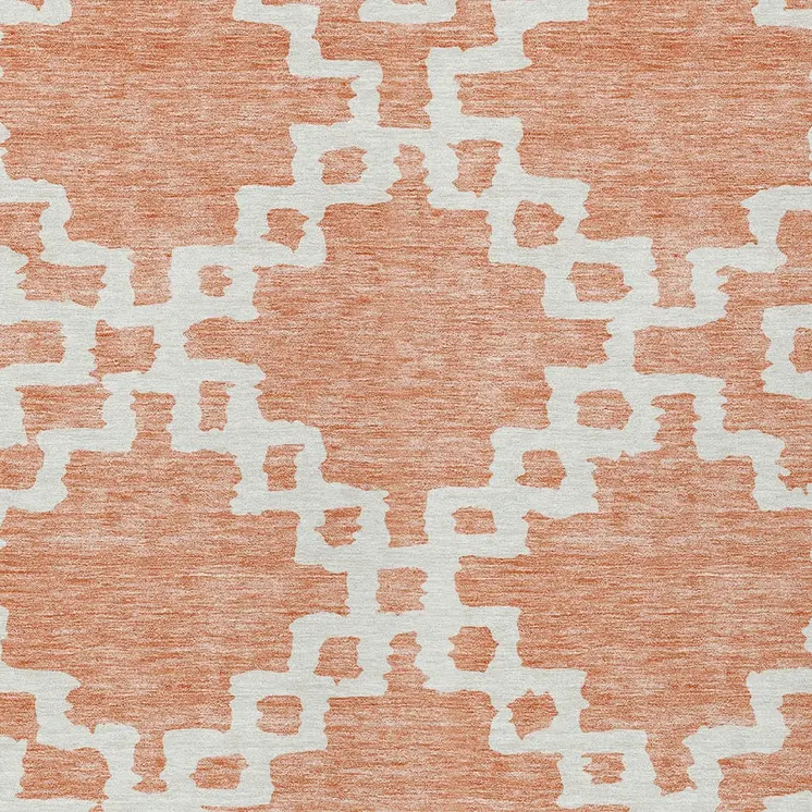 5' X 8' Salmon And Ivory Geometric Washable Indoor Outdoor Area Rug