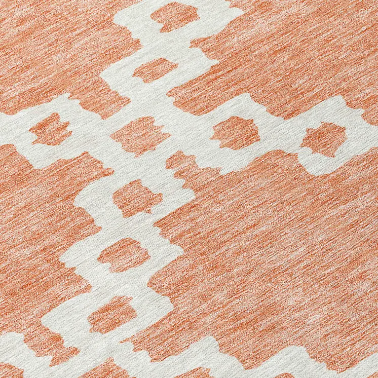 8' Salmon And Ivory Round Geometric Washable Indoor Outdoor Area Rug