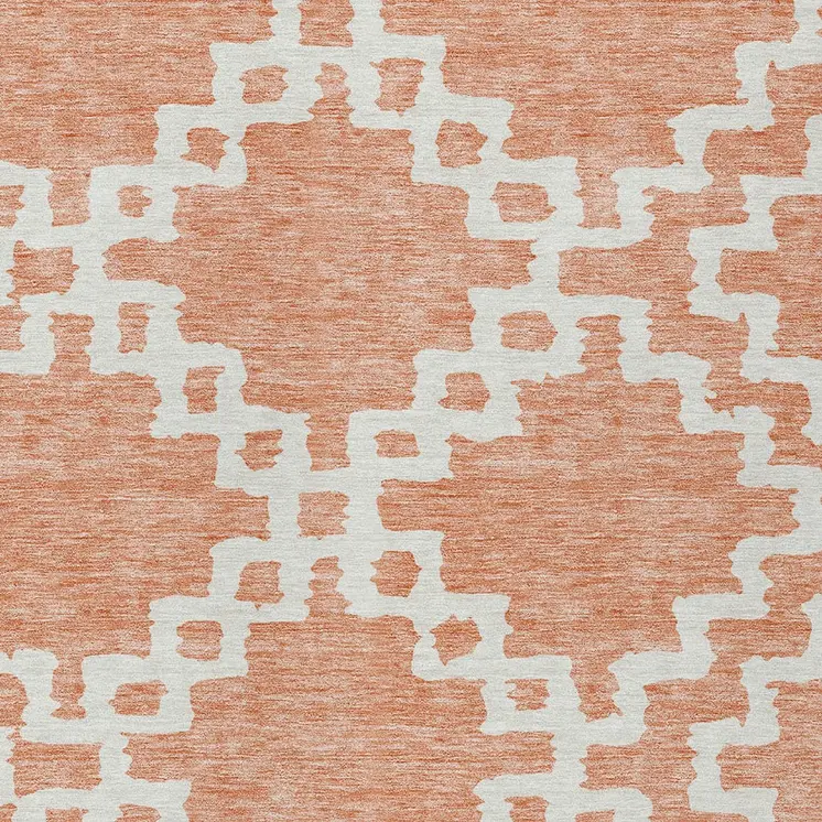 8' X 10' Salmon And Ivory Geometric Washable Indoor Outdoor Area Rug